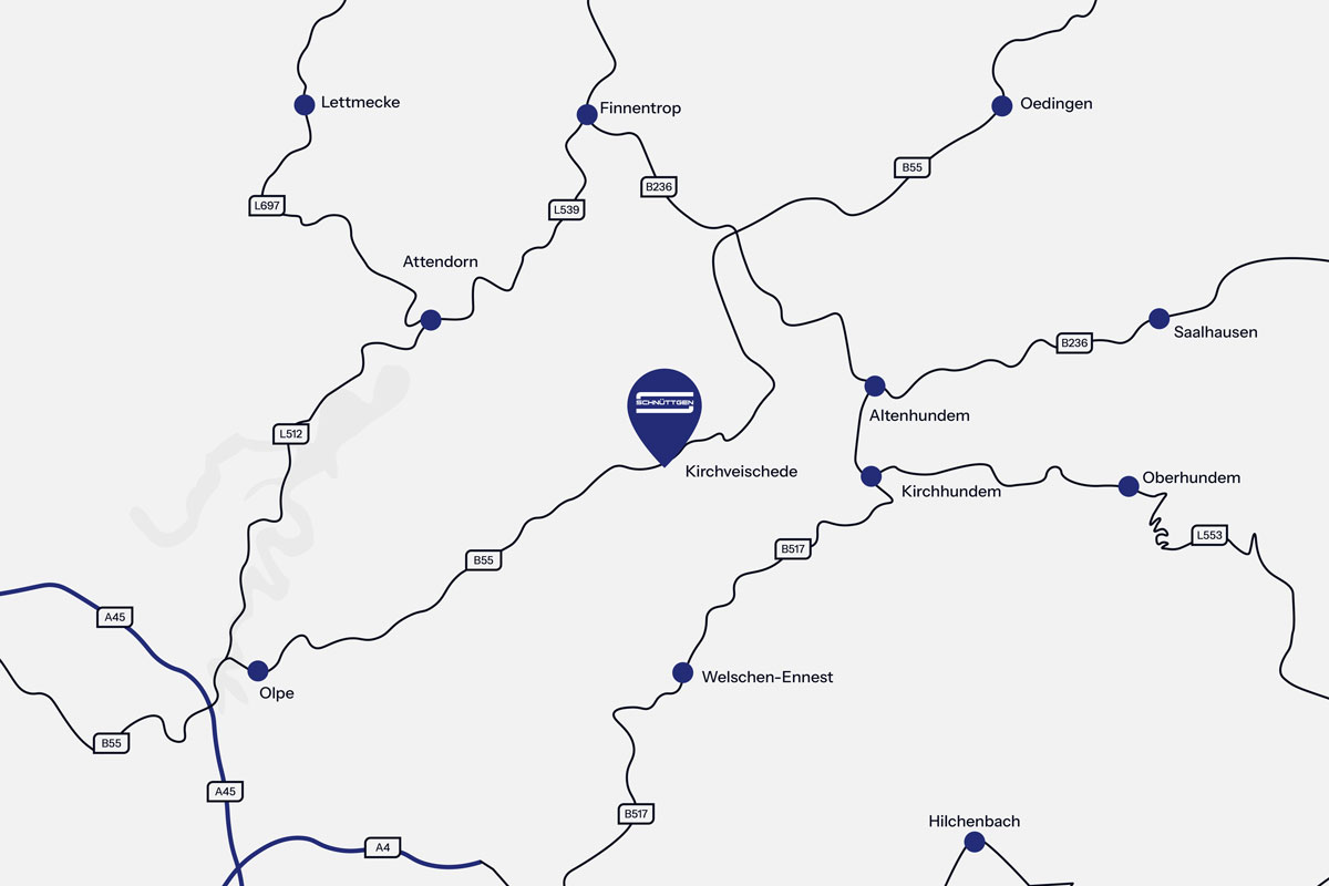 Anfahrtsskizze zu Alfred Schnüttgen Metallwarenfabrik